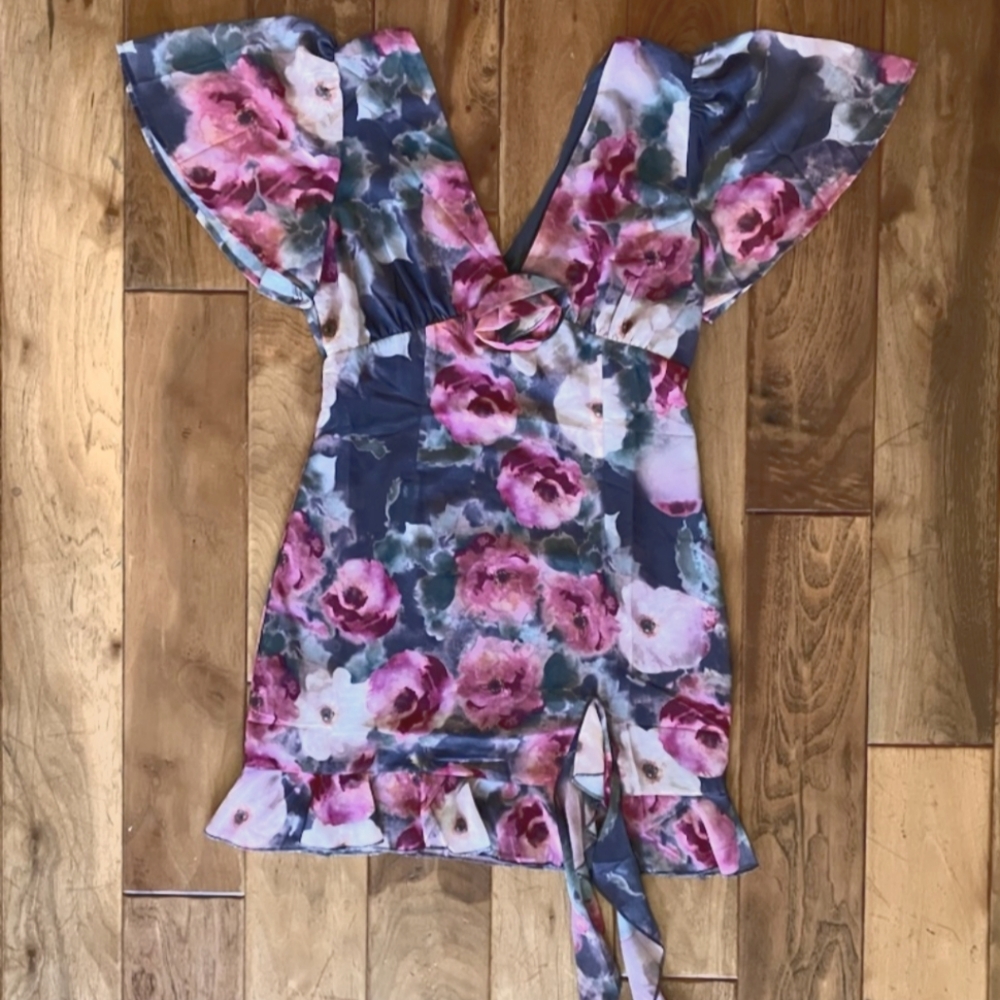 Urban Outfitters M rose flutter sleeve floral mini dress